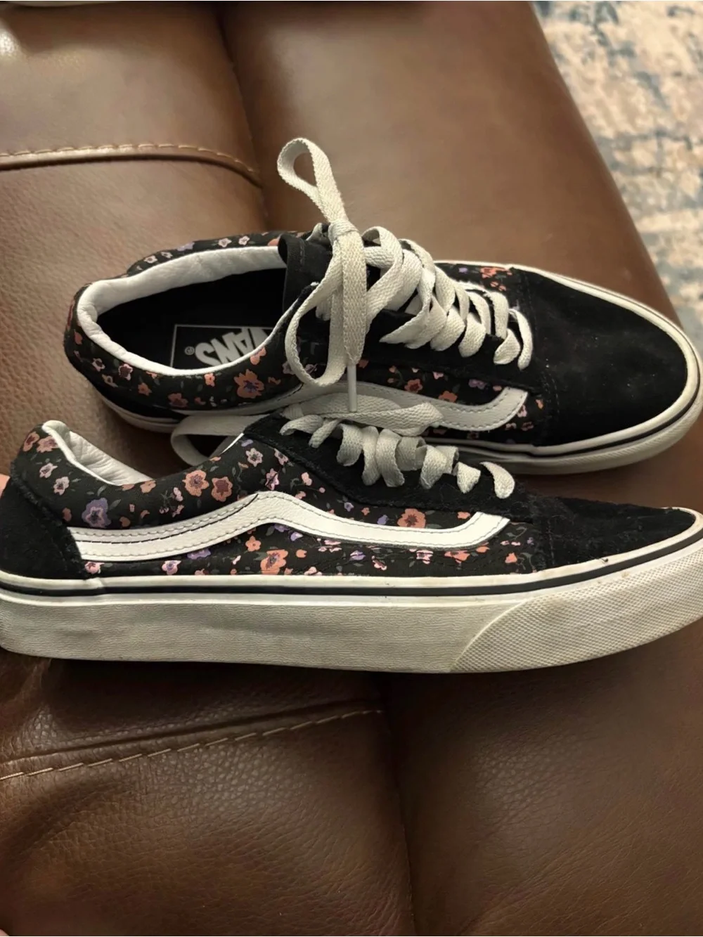 Vans Black Floral Low-Top Sneakers with White Stripe